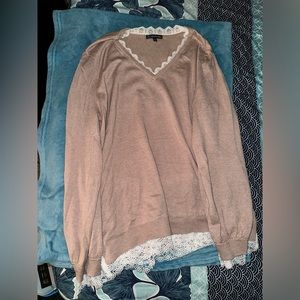 Long sleeve blouse with lace underlay